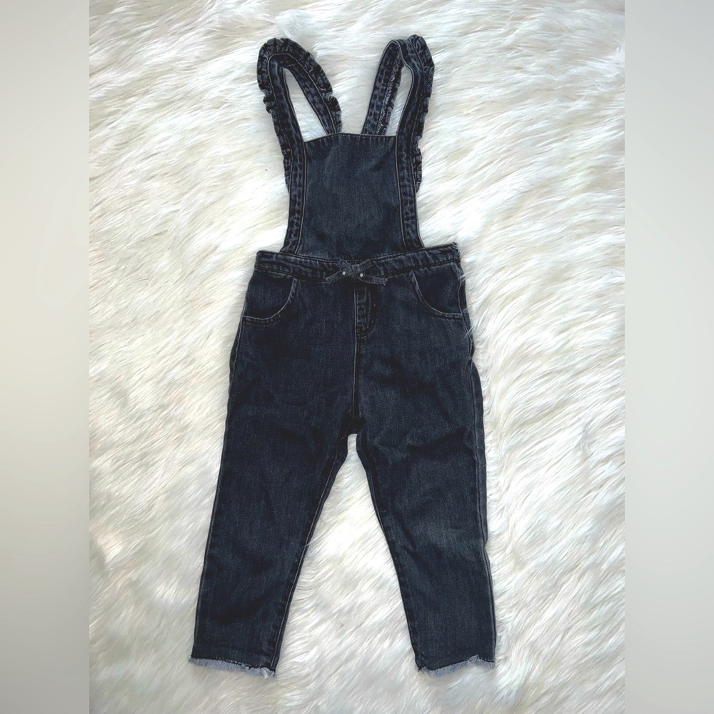Zara Baby Girl Black Denim Bow Overalls Sz 3-4